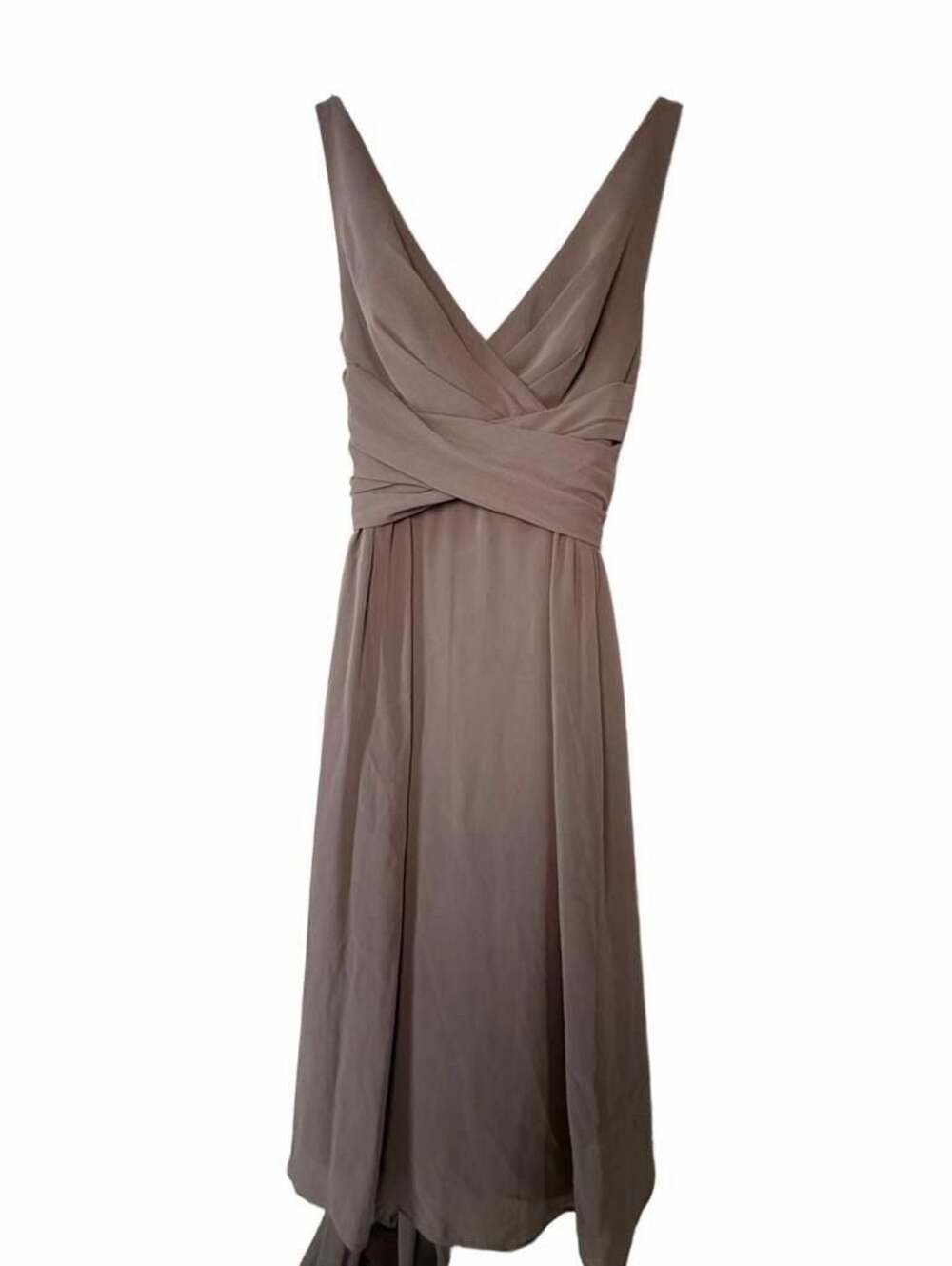 Wtoo by Watters Style 784 Chiffon V-Neck Pleated Bridesmaid Dress Taupe Size 4
